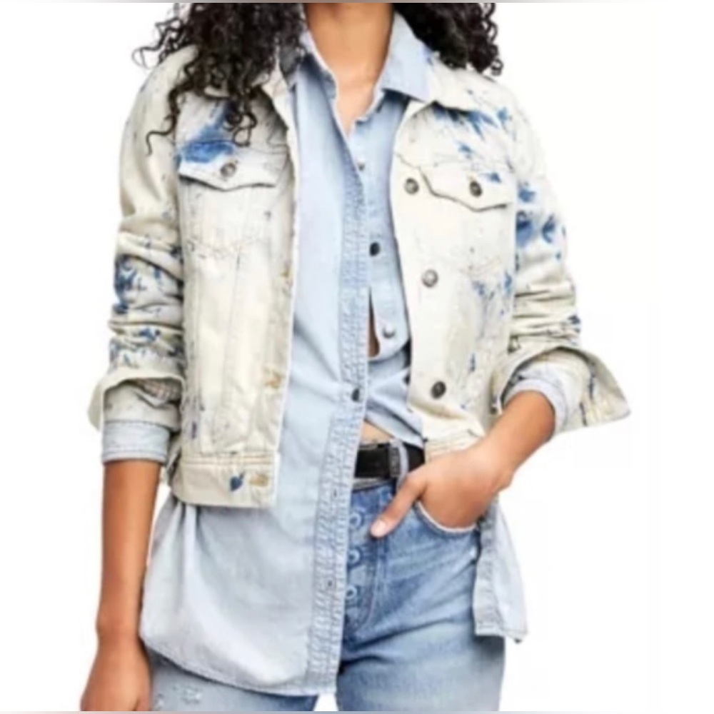 Guess Jean Jacket Bleach Tie Dye Acid Wash Denim Free People Reformation Vintage